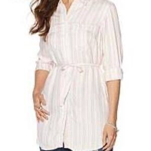Melissa McCarthy Seven7 Women's Pink Striped Button Up Tunic Top 0X/XXL